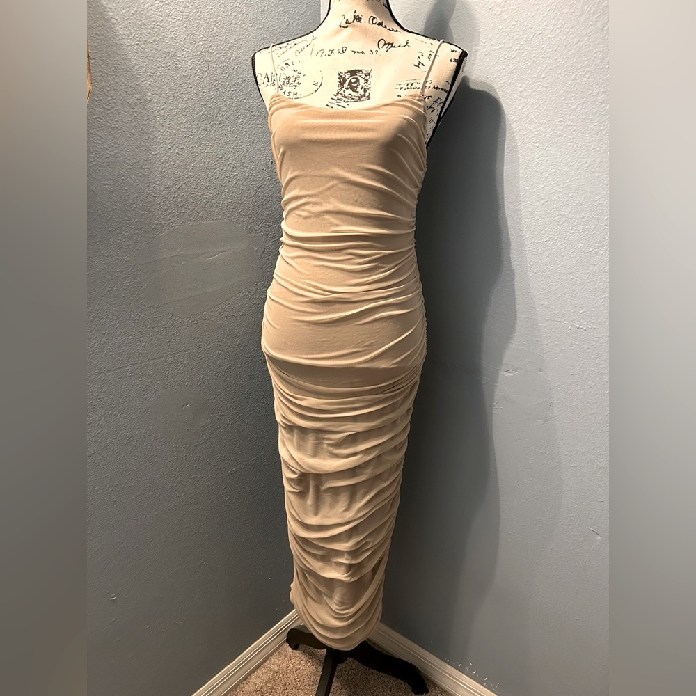 Rosevelvet Ruched Nude Dress